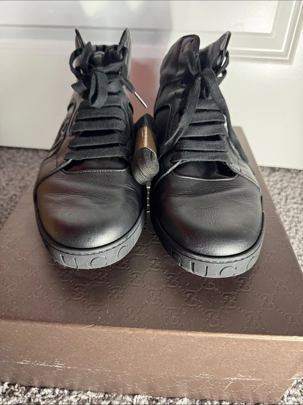 Gucci Black High-Top Men's Sneakers with Red Heel Accent